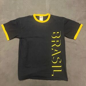VTG Adidas Brasil Independence Men's XL Ringer T-Shirt‎ Black Y2K Tee Brazil